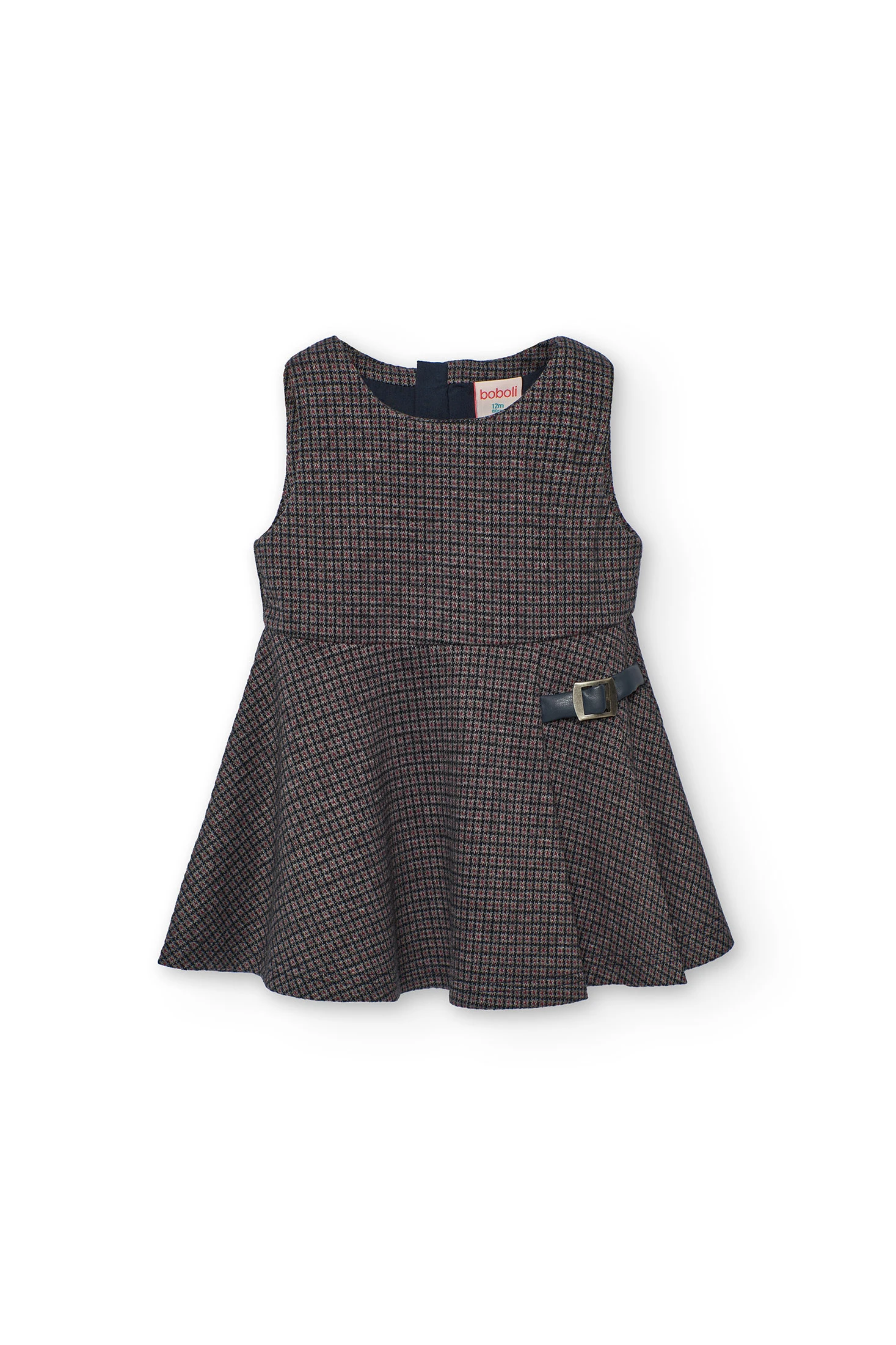 Vestito scamiciato per bambina a quadri grigi in maglia