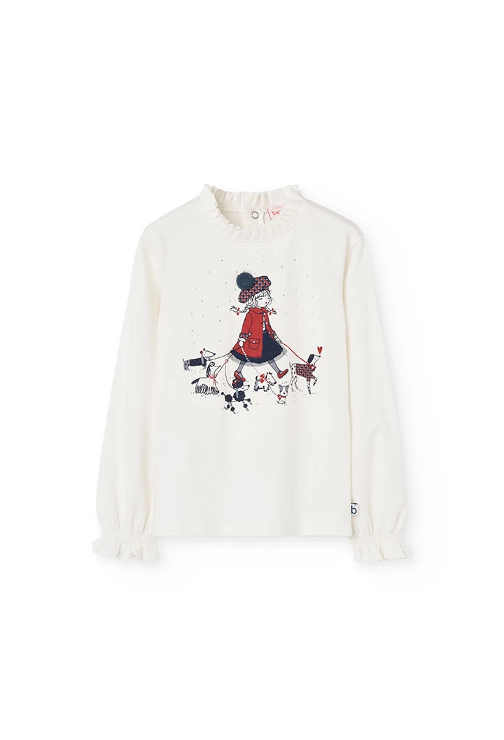 Camisola menina malha animais branca