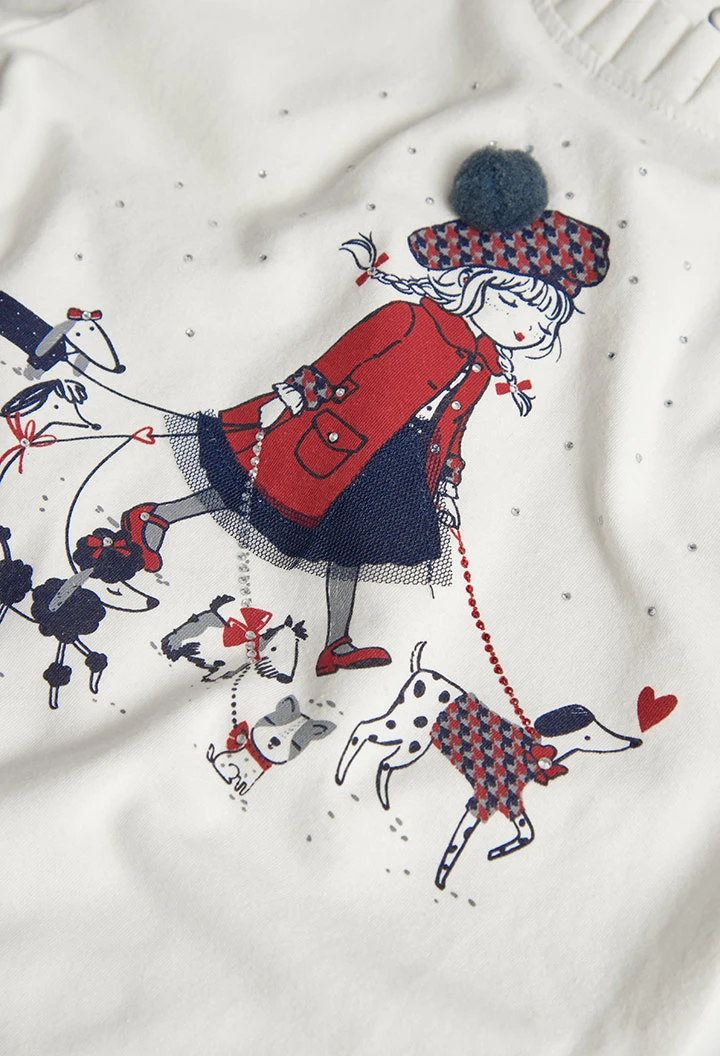 T-shirt fille en jersey animaux blanche