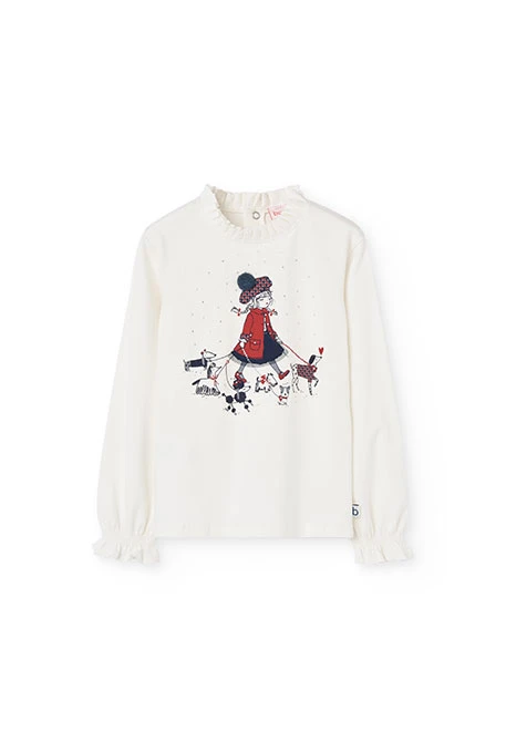 Camiseta niña punto animales blanca