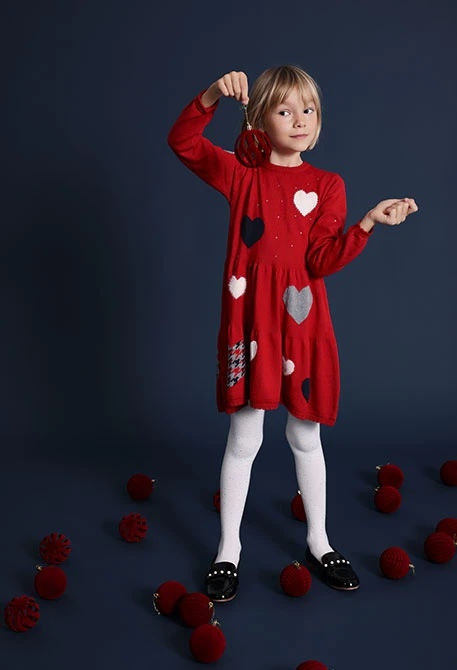 Vestido de punto granate corazones