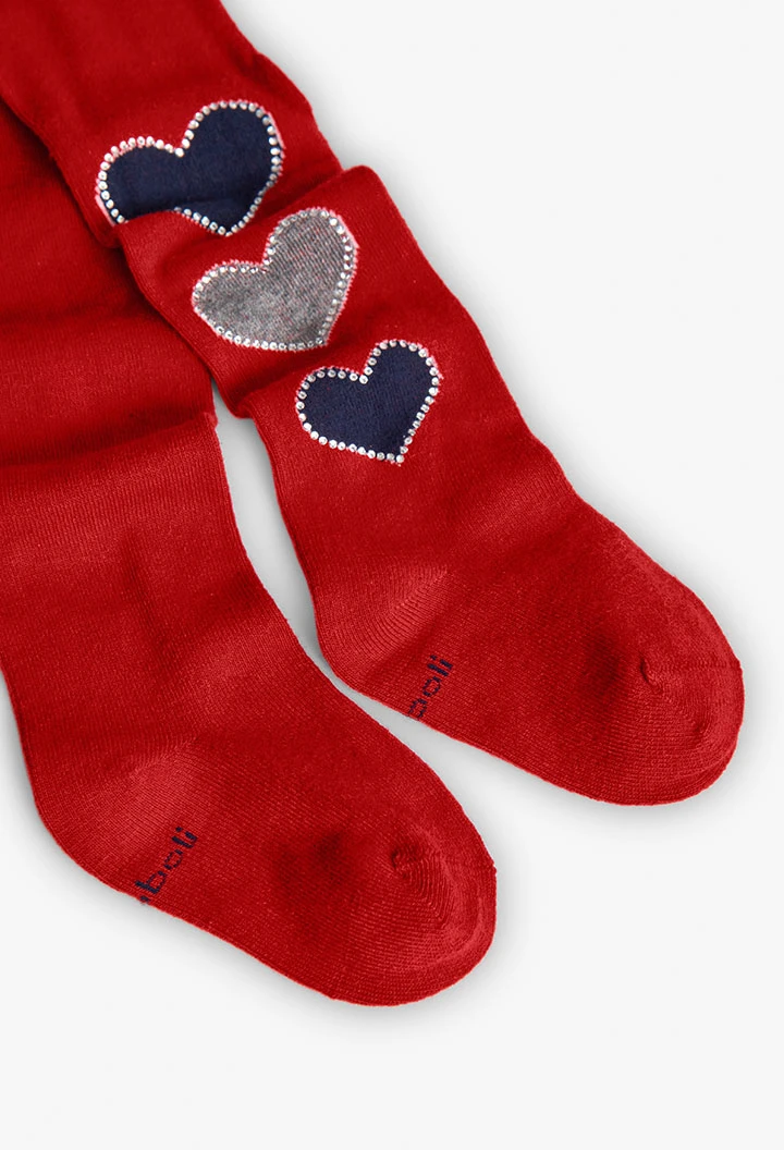 Burgundy knitted tights hearts