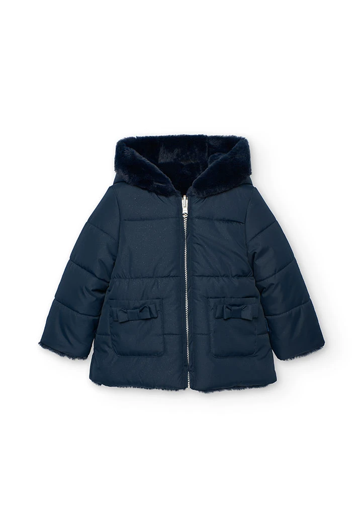 Parka menina tecido técnico azul-marinho reversível