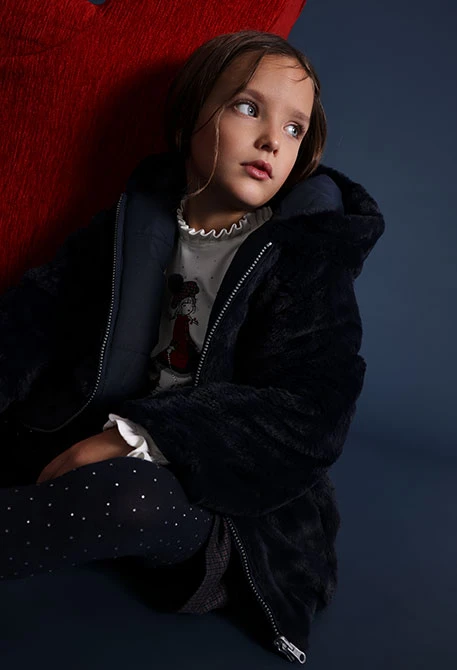 Parka fille en tissu technique bleu marine réversible