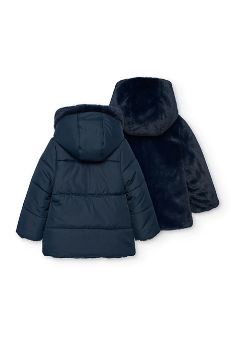 Parka nena teixit tècnic blau marí reversible
