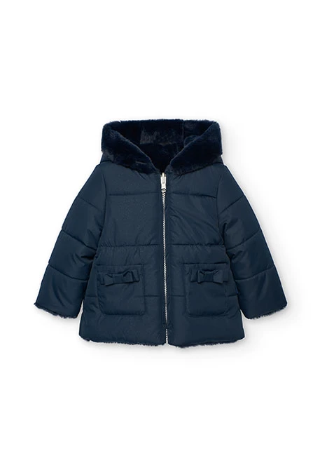Reversible marineblaue Mädchenparka aus technischem Gewebe