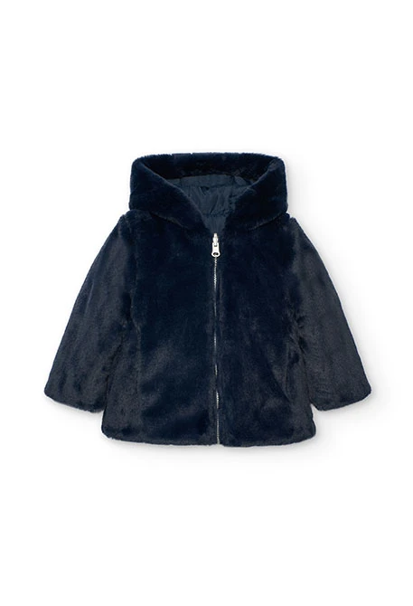 Parka menina tecido técnico azul-marinho reversível