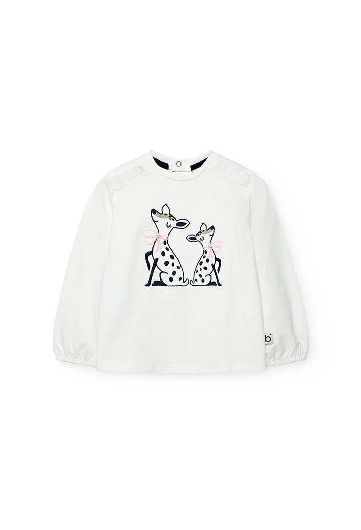 T-shirt fille en jersey blanc avec des animaux