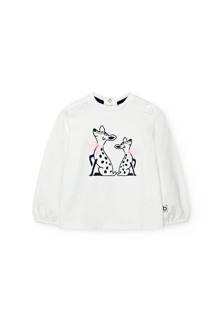T-shirt fille en jersey blanc avec des animaux