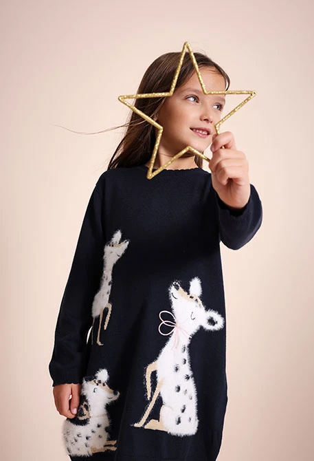 Vestito blu navy animali