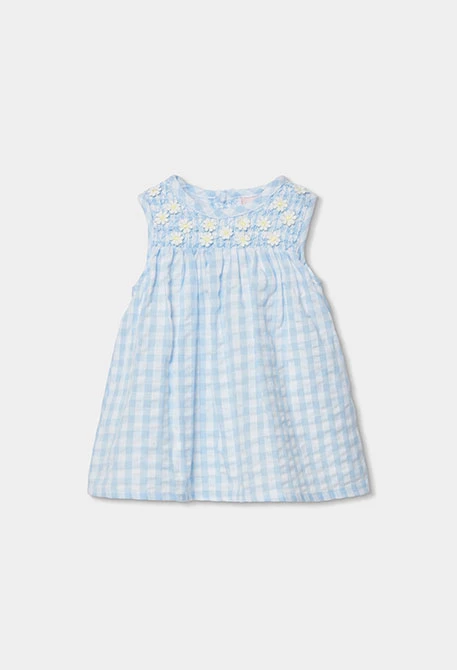 Robe bébé en popeline à carreaux bleus