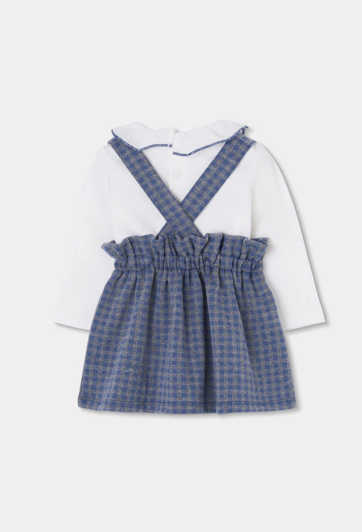 Blue checked baby knit set with braces