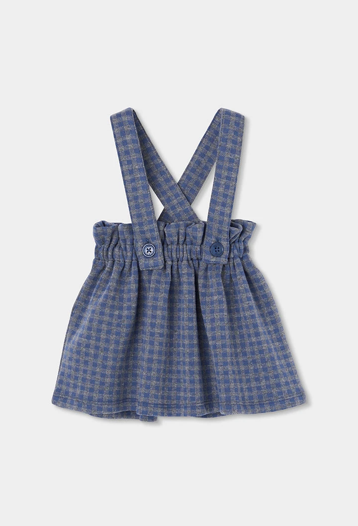 Blue checked baby knit set with braces