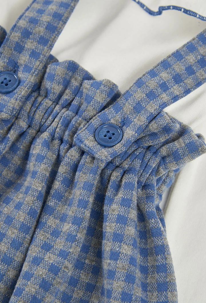 Blue checked baby knit set with braces