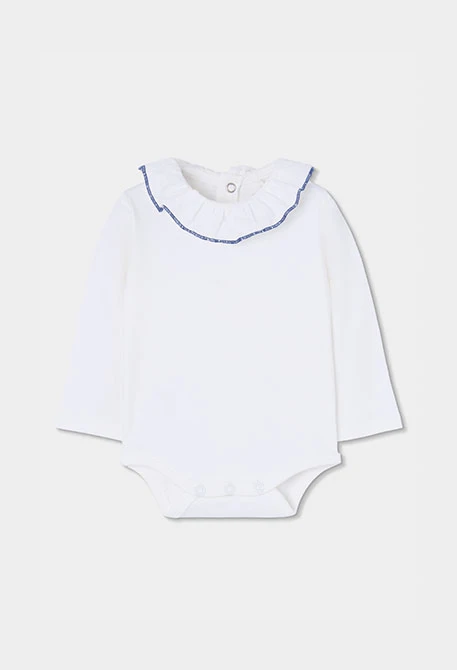 Blue checked baby knit set with braces