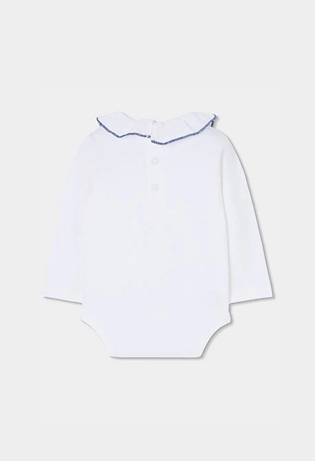 Blue checked baby knit set with braces