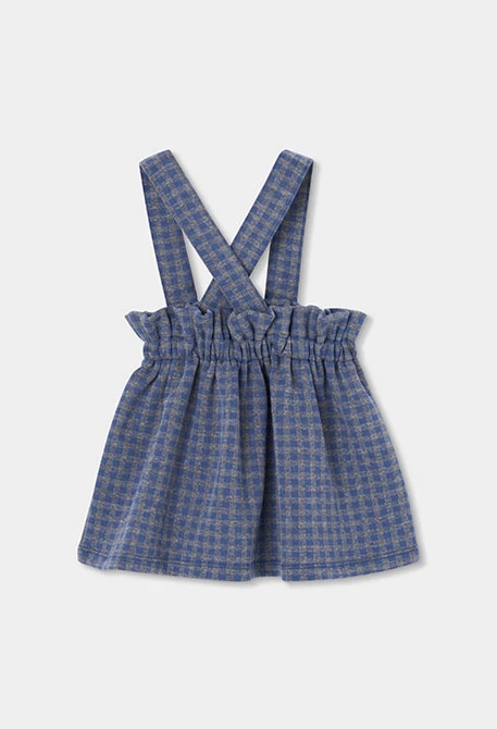 Blue checked baby knit set with braces