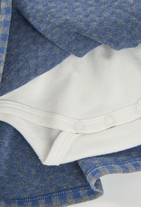 Blue checked baby knit set with braces