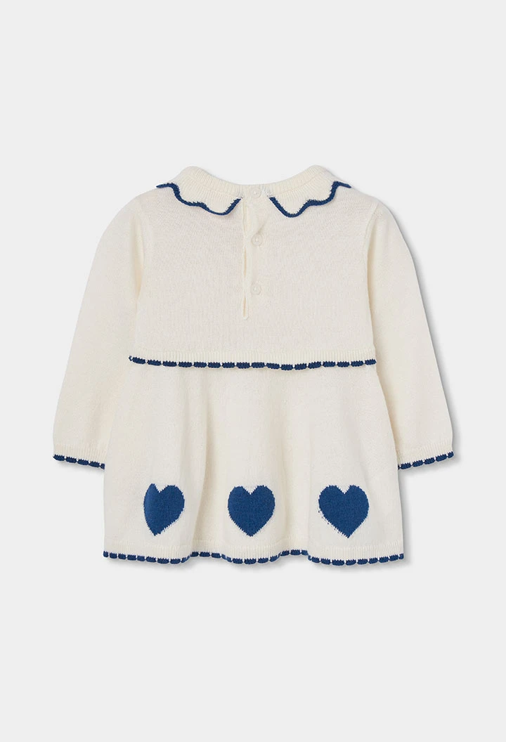 Vestito in maglia bianco da neonato con cuori azzurri