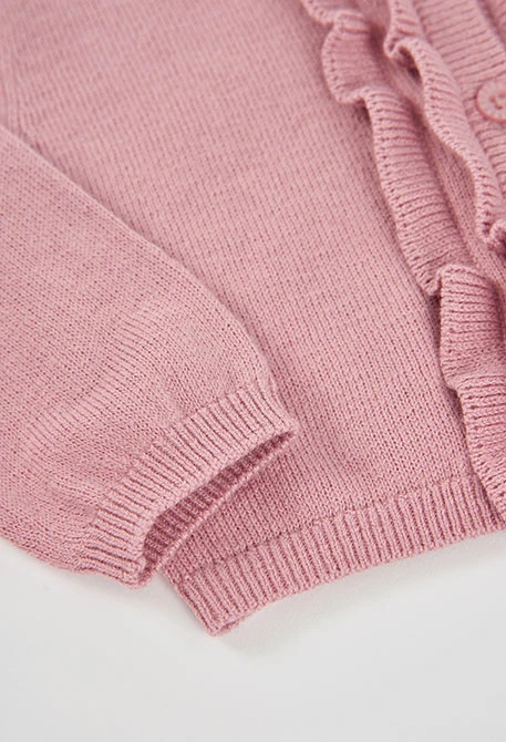 Casaco de malha bebé menina rosa com folhos
