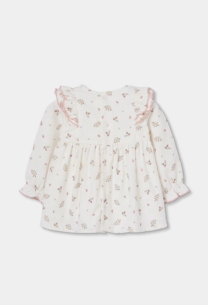 Bedrucktes Babykleid aus Mikrocord mit Blumenmuster in Naturweiß