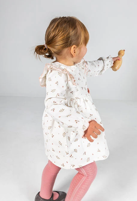 Baby floral print fine cord dress in off-white