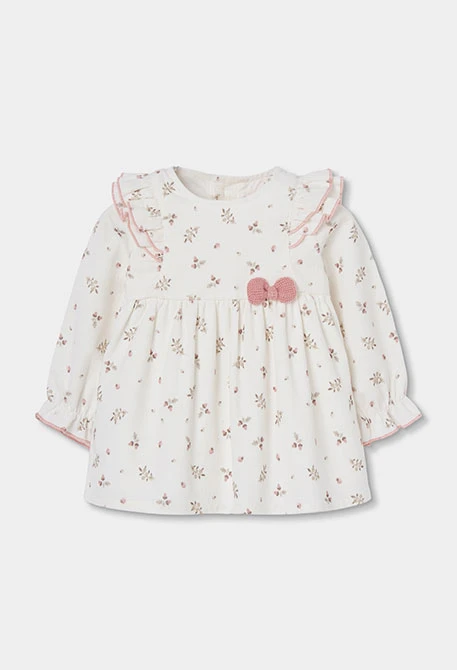Baby floral print fine cord dress in off-white