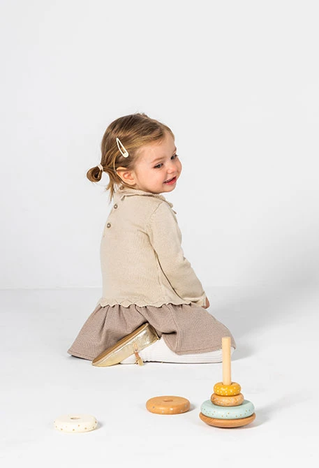 Beige baby dress with puppy embroidery