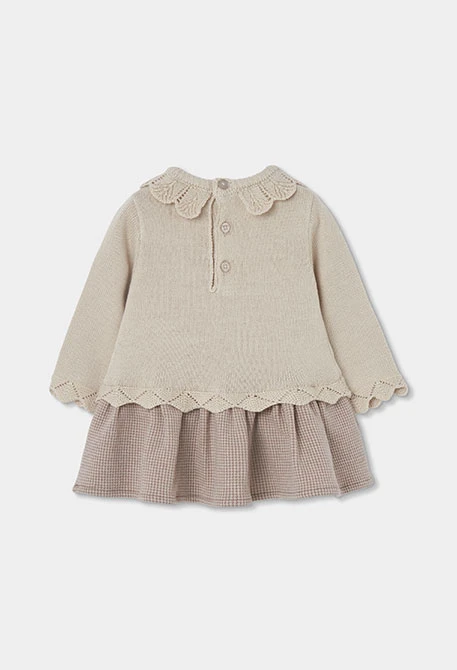 Beige baby dress with puppy embroidery