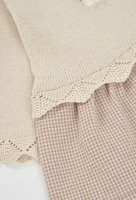 Beige baby dress with puppy embroidery