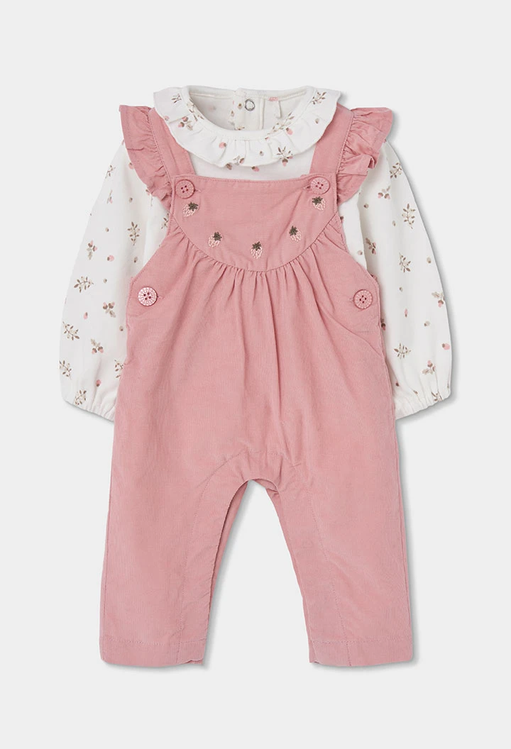 Completo neonata rosa ricamato di fragole
