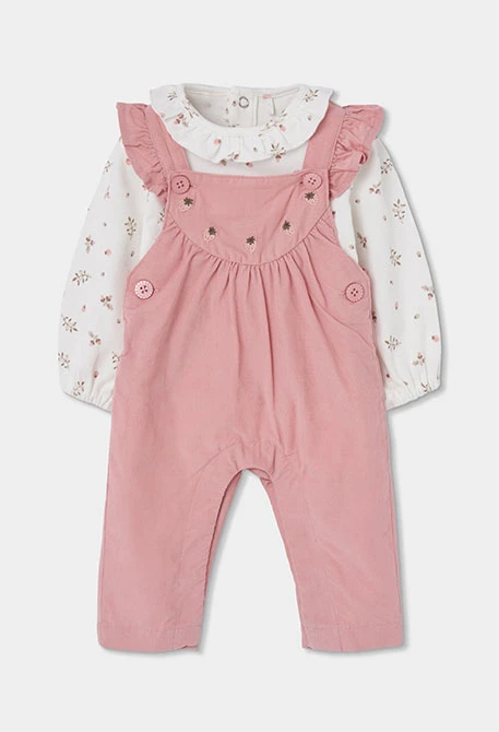Embroidered strawberry pink baby girl set