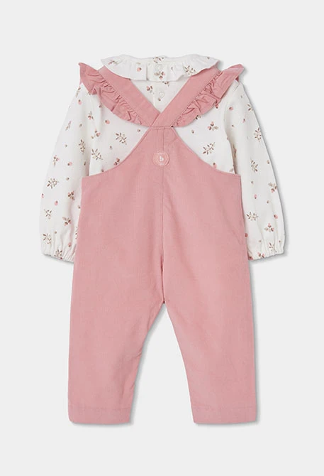 Embroidered strawberry pink baby girl set