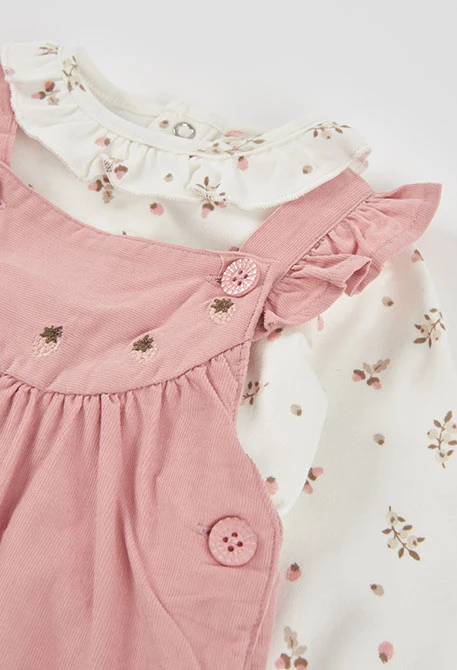 Embroidered strawberry pink baby girl set
