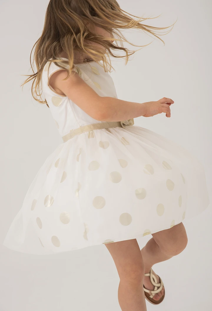 Vestido cetim bolinhas para o bebé menina