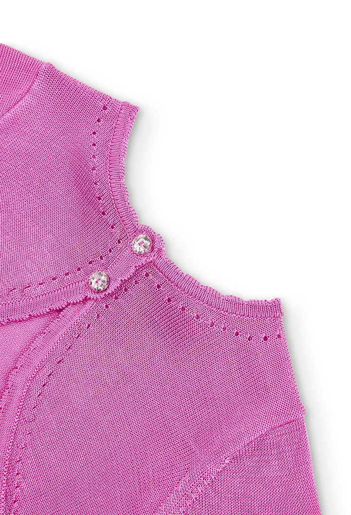 Bolero tricotosa rosa boton diamante de bebé niña
