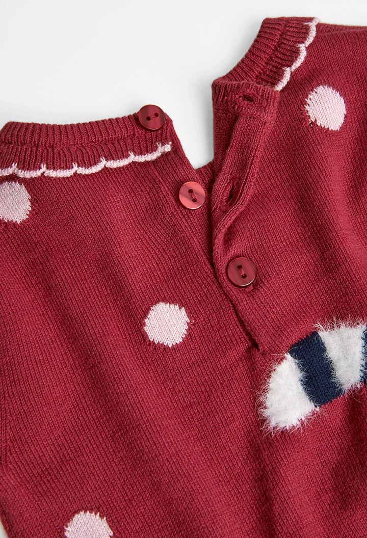 Vestido tricotosa de bebé niña rojo con dibujo