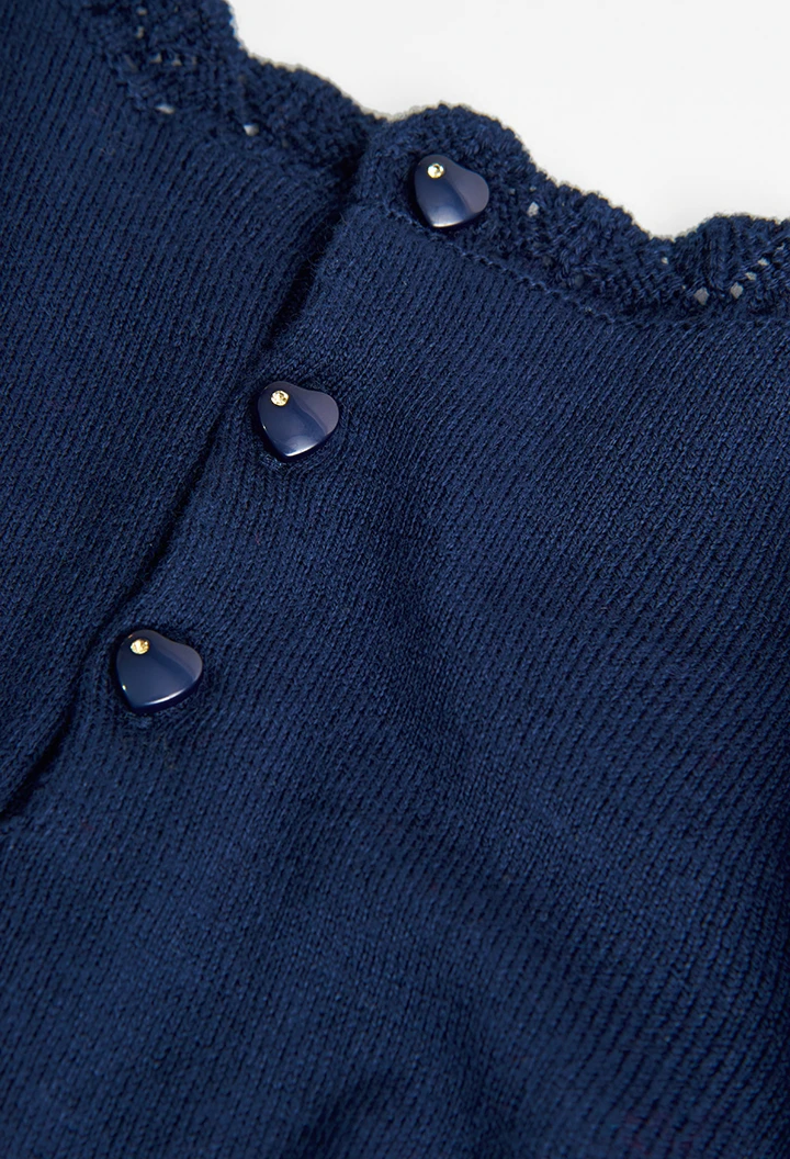 Vestido tricotosa de bebé niña azul marino dibujo flores