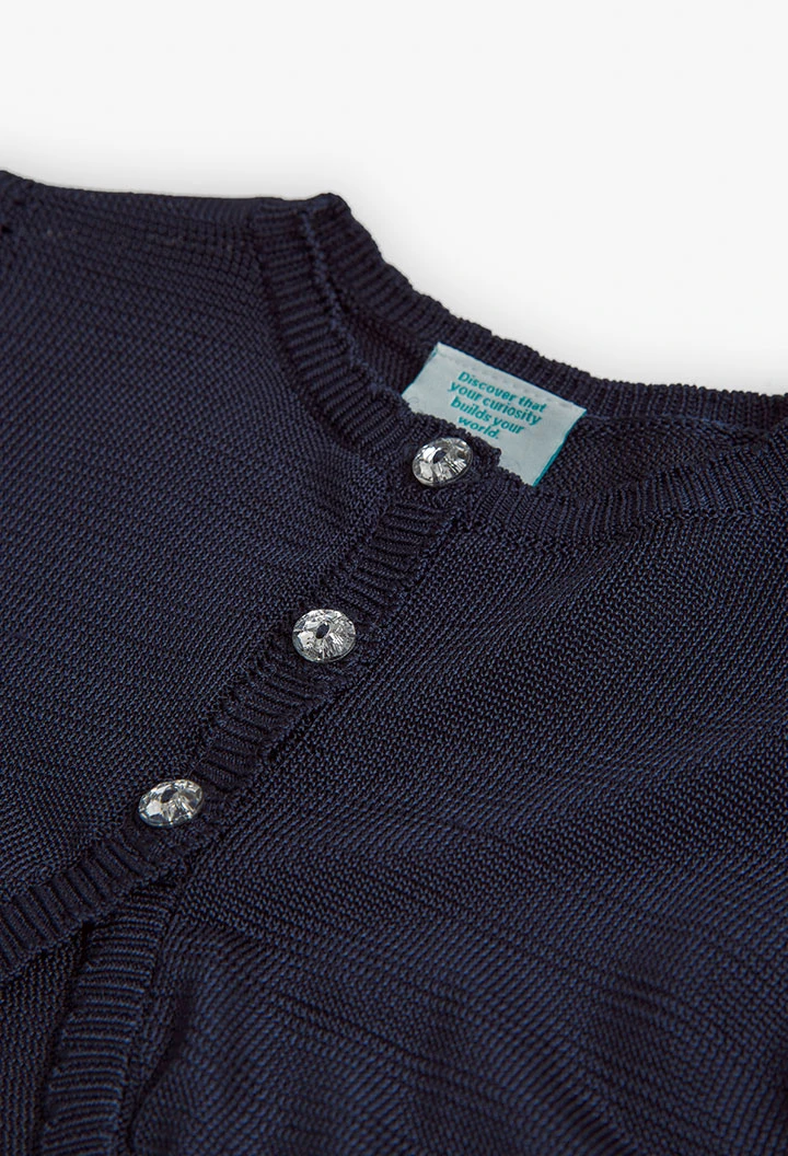 Veste tricotée pour bébé fille en bleu marine