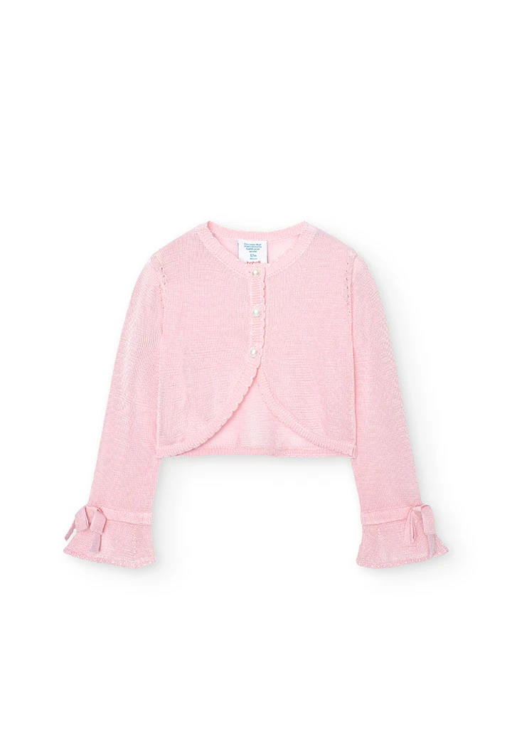 Casaco tricotado de bebé menina em rosa