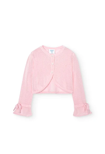 Casaco tricotado de bebé menina em rosa