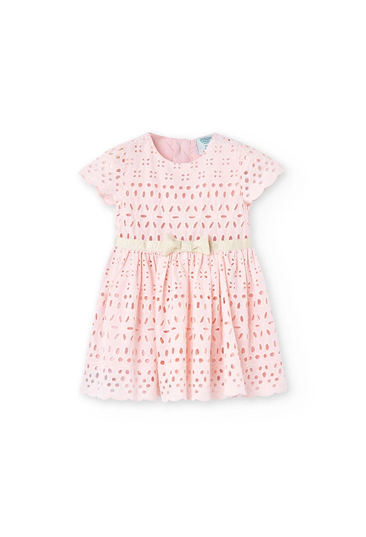 Embroidered bastista dress for baby girl in pink