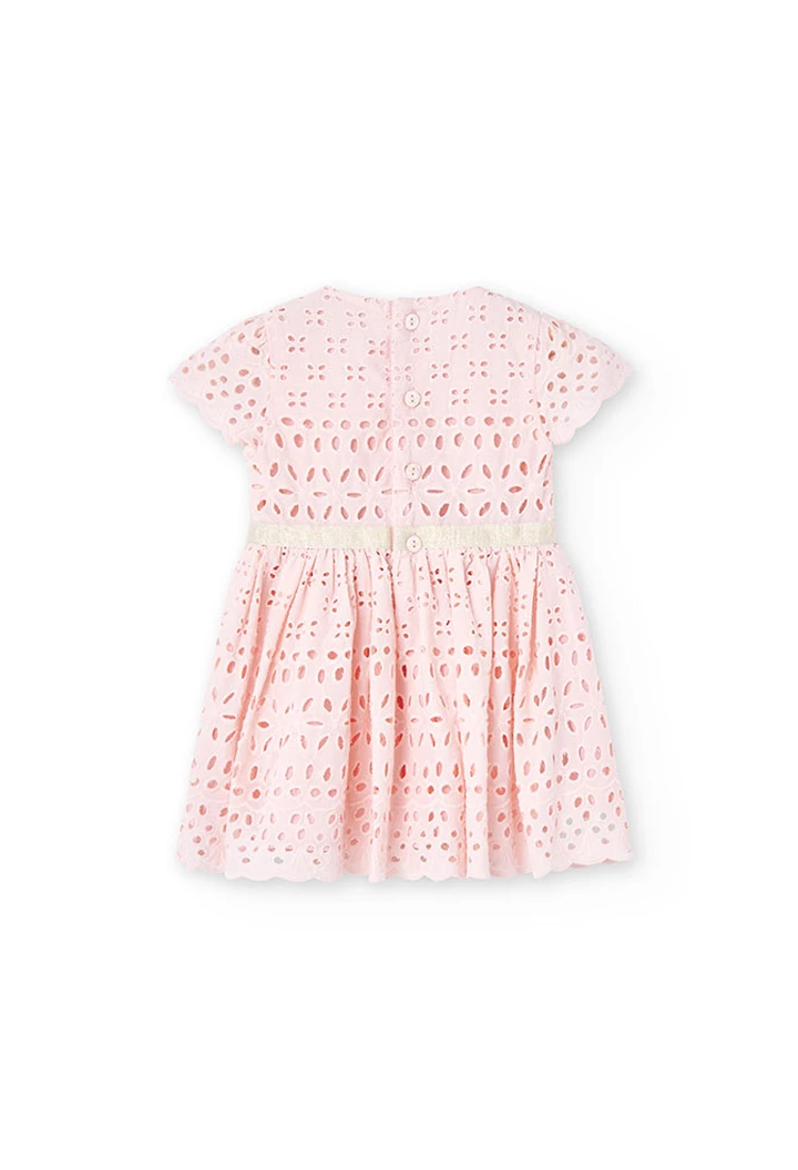 Vestido de bastista bordada de bebé niña en rosa