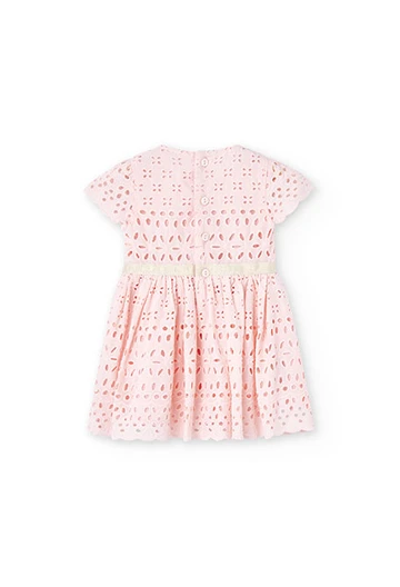 Embroidered bastista dress for baby girl in pink