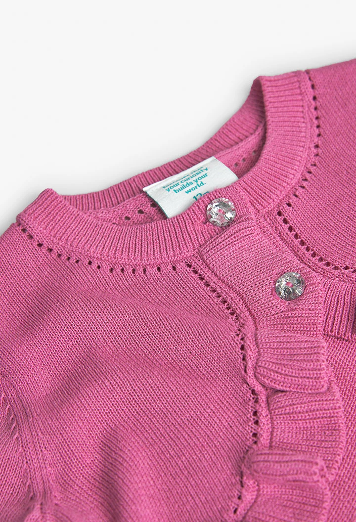 Casaco tricotado de bebé menina de cor morango