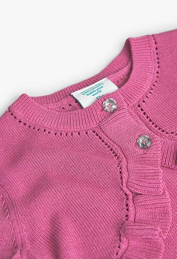 Baby girl\'s knit jacket in strawberry colour