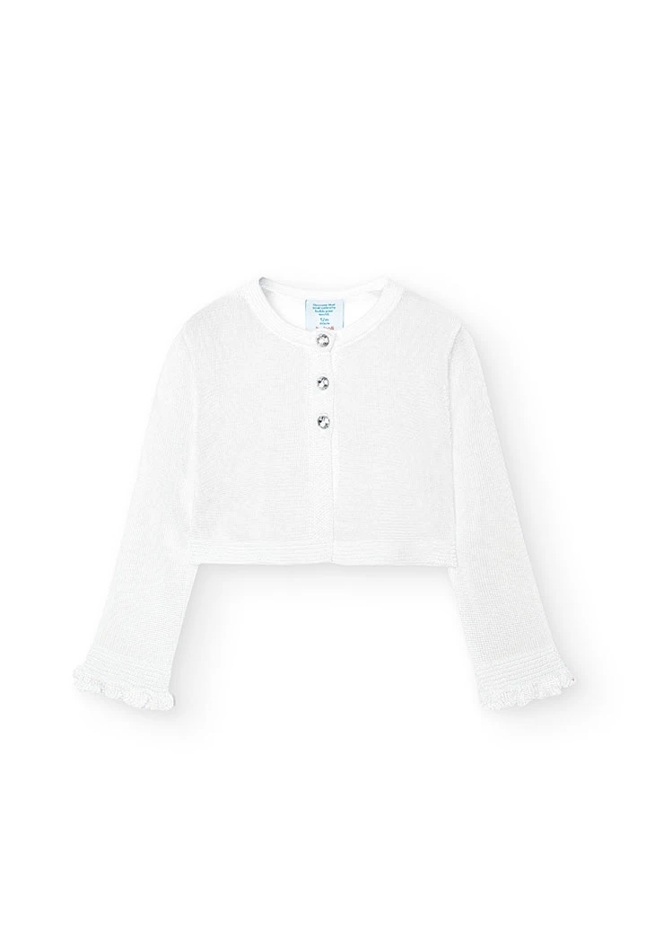 Casaco tricotado de bebé menina em branco