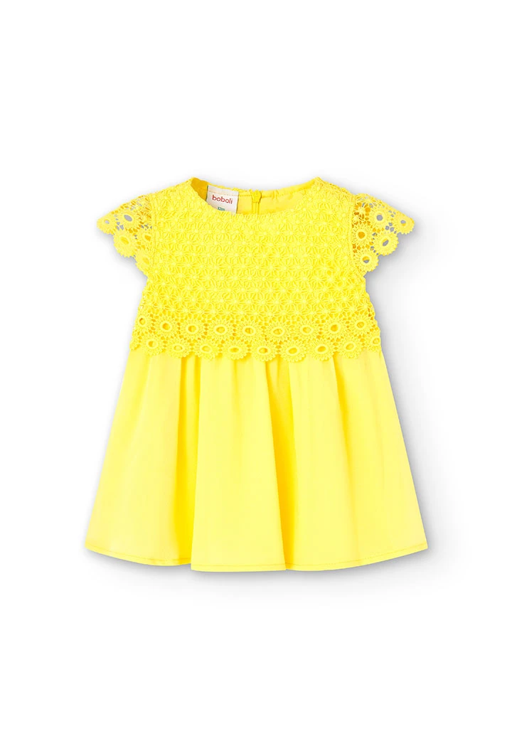 Vestido de guipure combinado de bebé niña en amarillo