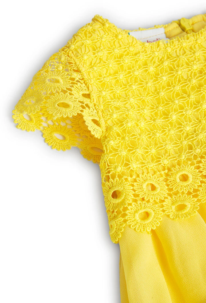 Robe combinée en guipure pour bébé fille, jaune