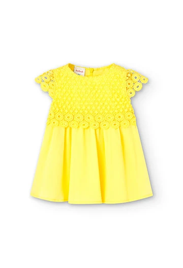 Vestido de guipure combinado de bebé niña en amarillo